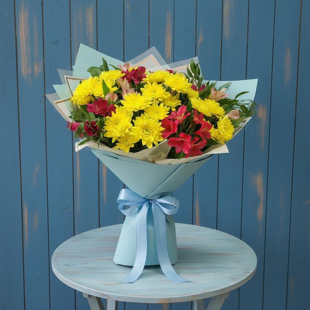 Букет цветов из: Альстромерии и Хризантемы в Восточный Тульская область
