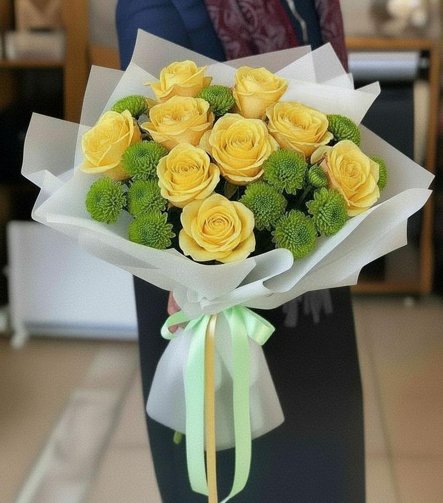 Букет цветов из: Хризантемы и Розы в Восточный Тульская область