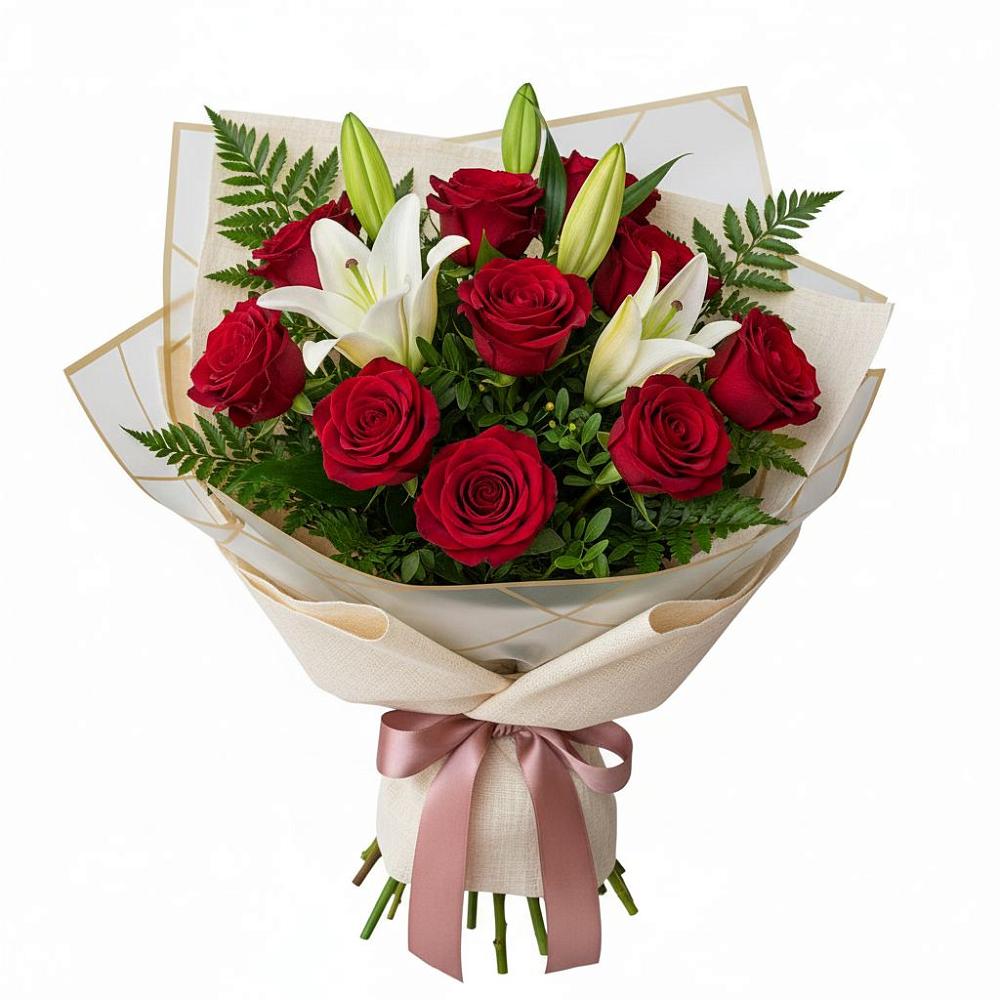 Букет цветов из: Лилии и Розы в Восточный Тульская область