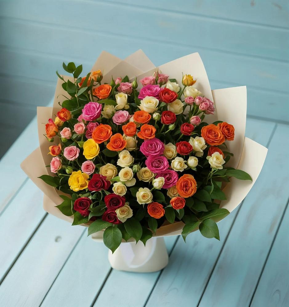 Букет Микс из разноцветных кустовых роз в Восточный Тульская область