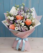 Букет цветов из:  Лизиантусы, Розы, Альстромерии и Гипсофила #REPLACE_PRED# Восточный Тульская область