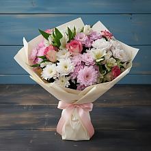 Букет цветов из:  Хризантемы, Альстромерии и Розы #REPLACE_PRED# Восточный Тульская область