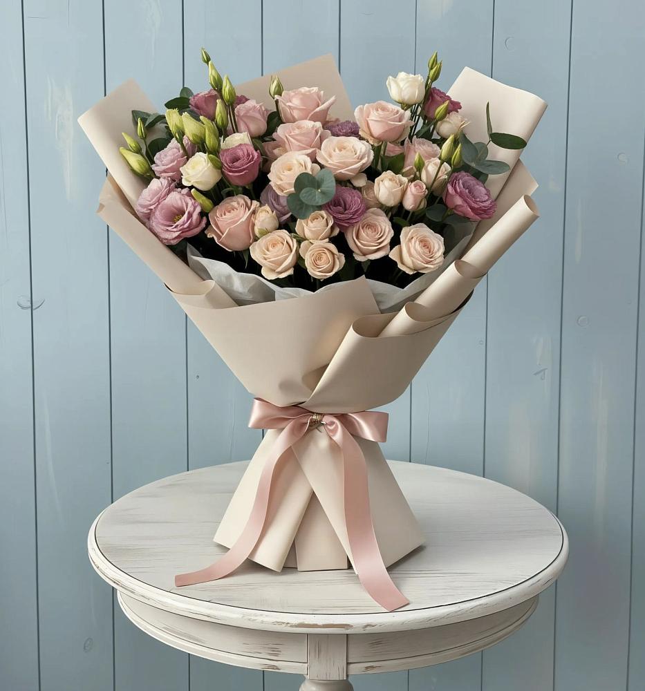 Букет цветов из: Розы и Лизиантусы в Восточный Тульская область