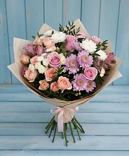 Букет цветов из:  Хризантемы, Розы и Альстромерии в Восточный Тульская область