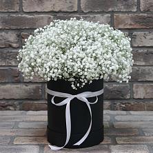 Цветочная композиция из Гипсофила в шляпной коробке в Восточный Тульская область